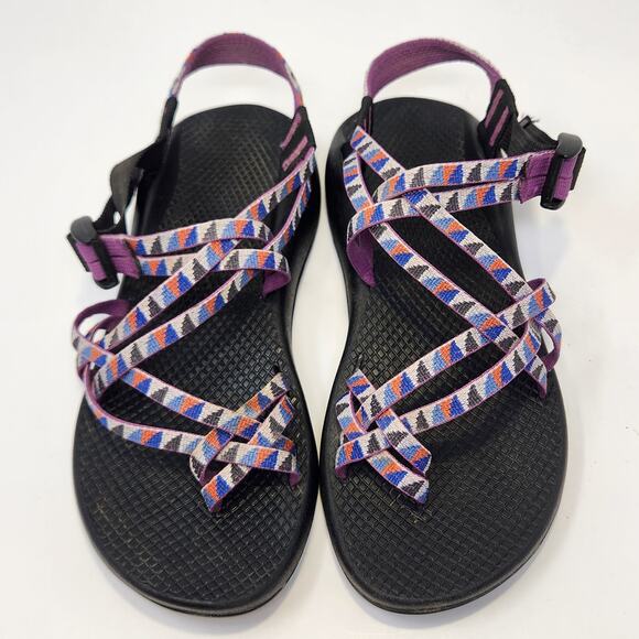 Chaco ZX2 Cloud Purple Geometric Print Sandal Women Size 9 Double Strap Toe Loop - Picture 2 of 9